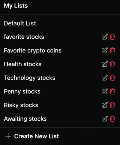 Add list, delete, rename